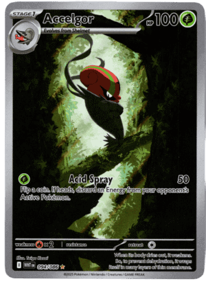 Accelgor Pokémon kort med 100 HP och Acid Spray attack.