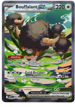 Bouffalant ex Pokémon kort med 220 HP och unika förmågor.