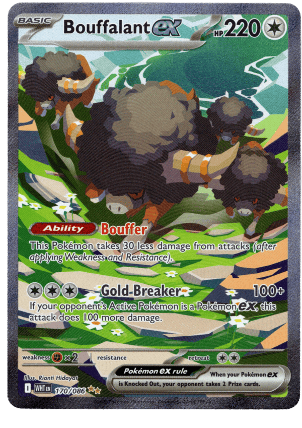 Bouffalant ex Pokémon kort med 220 HP och unika förmågor.