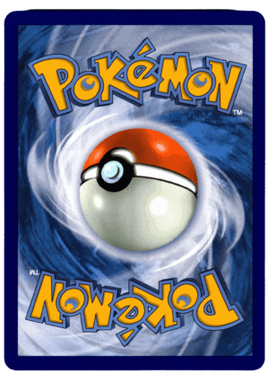 Pokémon-kort med Pokéball i centrum och blå bakgrund.