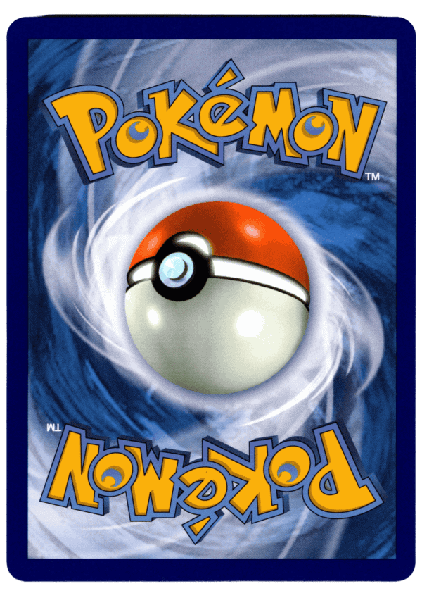 Pokémon-kort med Pokéball i centrum och blå bakgrund.