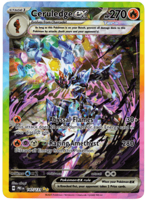 Ceruledge ex Pokémon kort med kraftfull design och attacker.