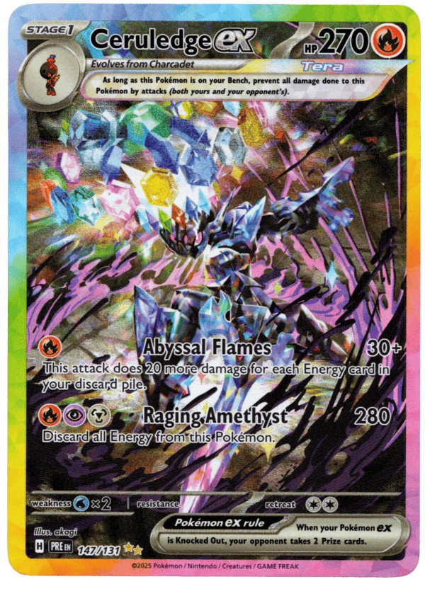 Ceruledge ex Pokémon kort med kraftfull design och attacker.