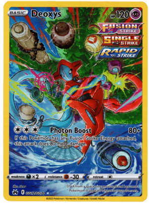 Deoxys Pokémon-kort med kraftfulla attacker och energiförmågor.