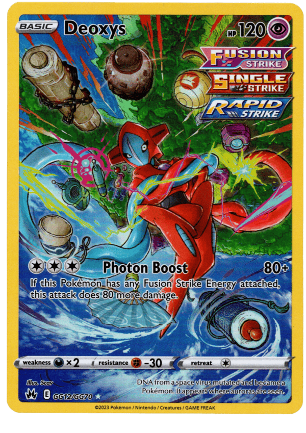 Deoxys Pokémon-kort med kraftfulla attacker och energiförmågor.