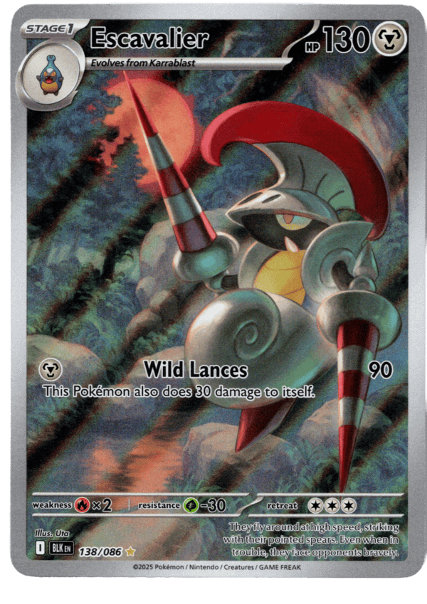 Escavalier Pokémon-kort med 130 HP och kraftfulla attacker.