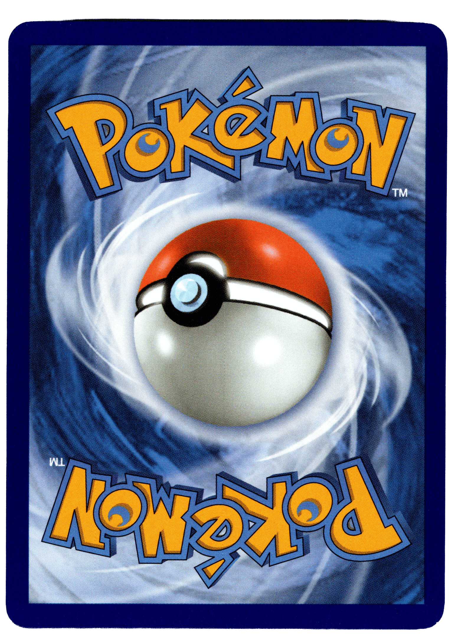 Pokémon Typhlosion kort med blå bakgrund och Pokéball i centrum.
