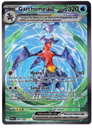 Garchomp ex Pokémon-kort med 320 HP och Hydro Lander attack.