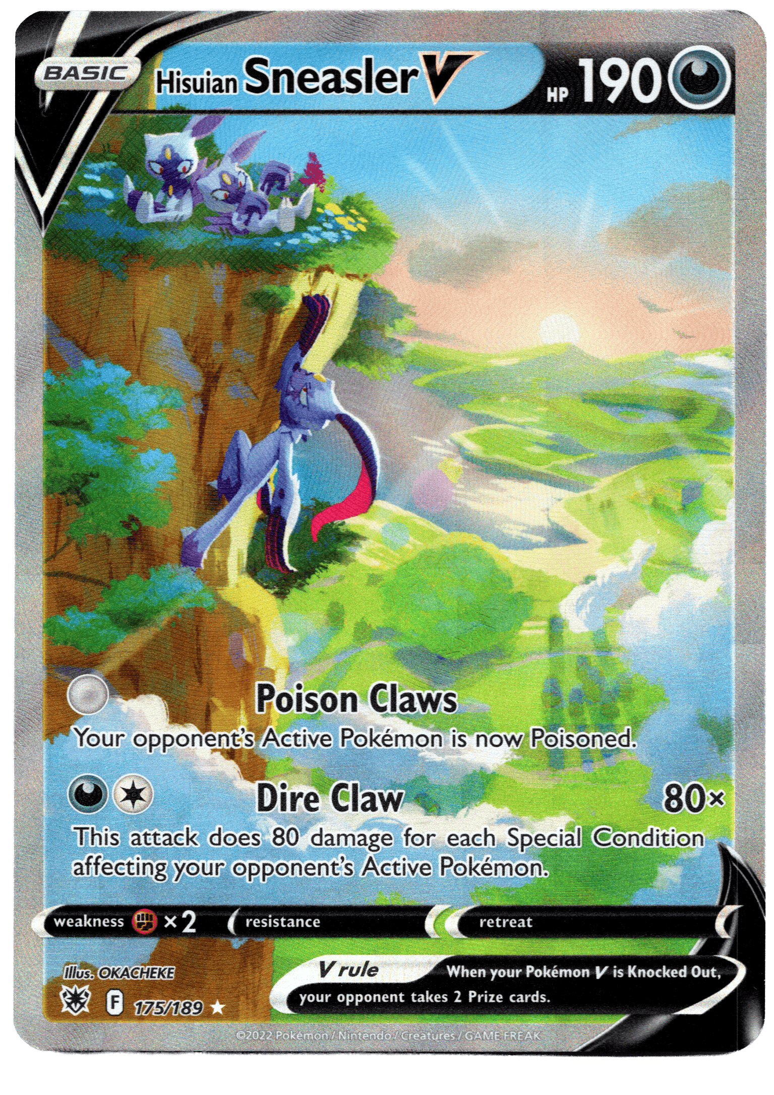 Hisuian Sneasler V med Poison Claws och Dire Claw attack.