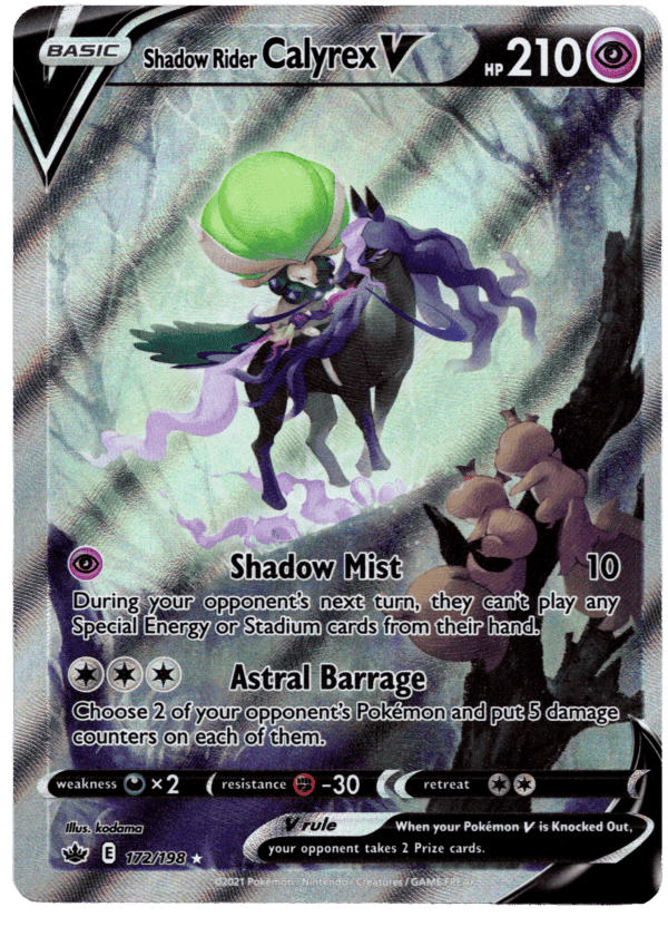 Ice Rider Calyrex V Pokémon-kort med 210 HP och Shadow Rider design.