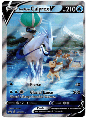 Ice Rider Calyrex V Pokémon-kort med 210 HP och is-tema design.