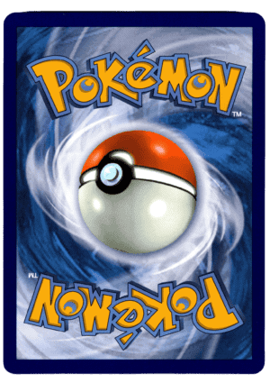 Pokémon-kort med Pokéball i fokus, blå bakgrund och dynamisk design.