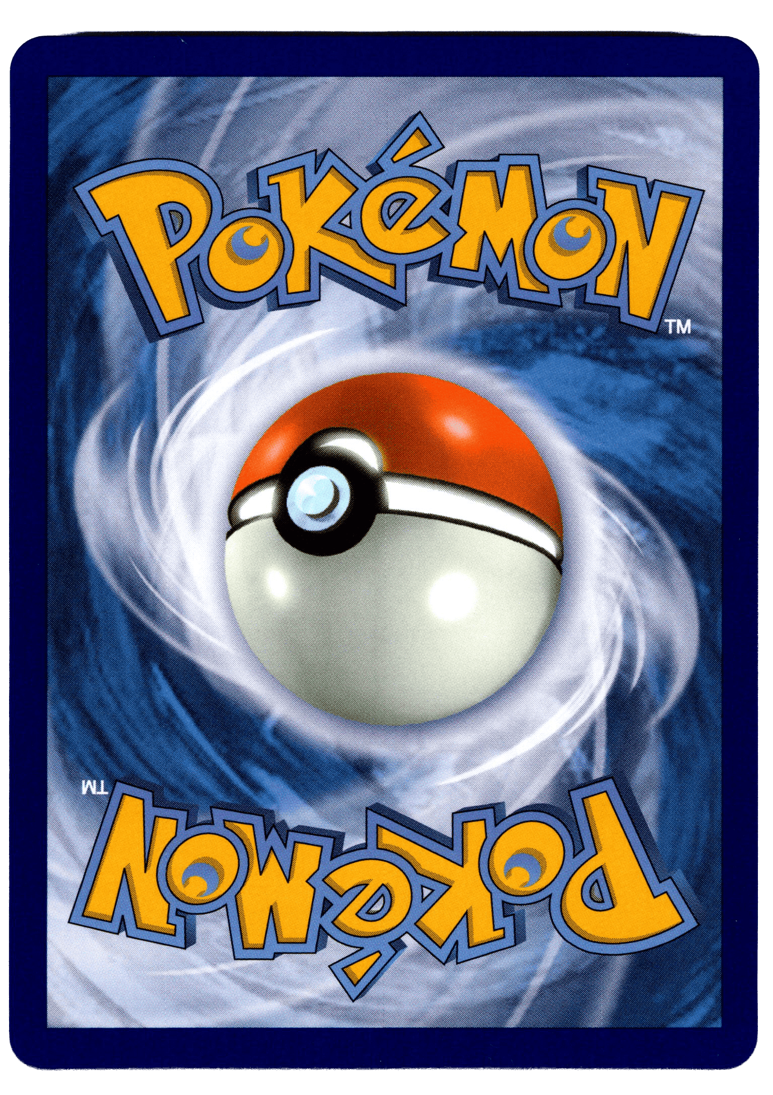 Pokémon-kort med Pokéball i fokus, blå bakgrund och dynamisk design.