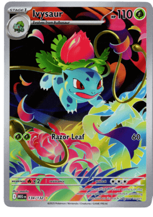 Ivysaur Pokémon card with vibrant artwork and details.