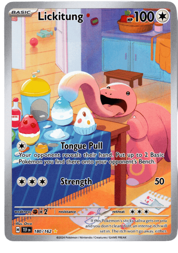 Lickitung Pokémon kort med 100 HP och två attacker.