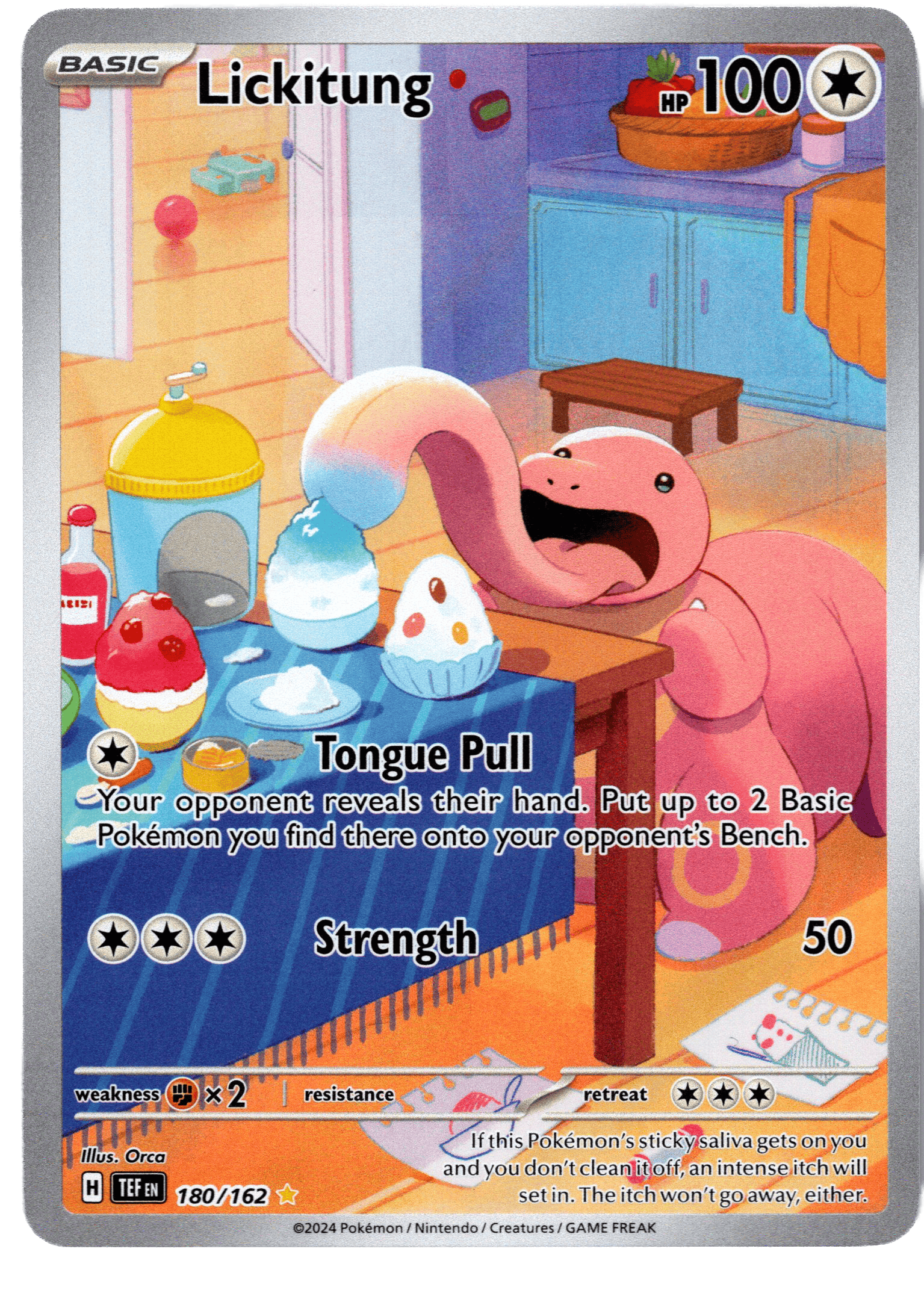 Lickitung Pokémon kort med 100 HP och två attacker.