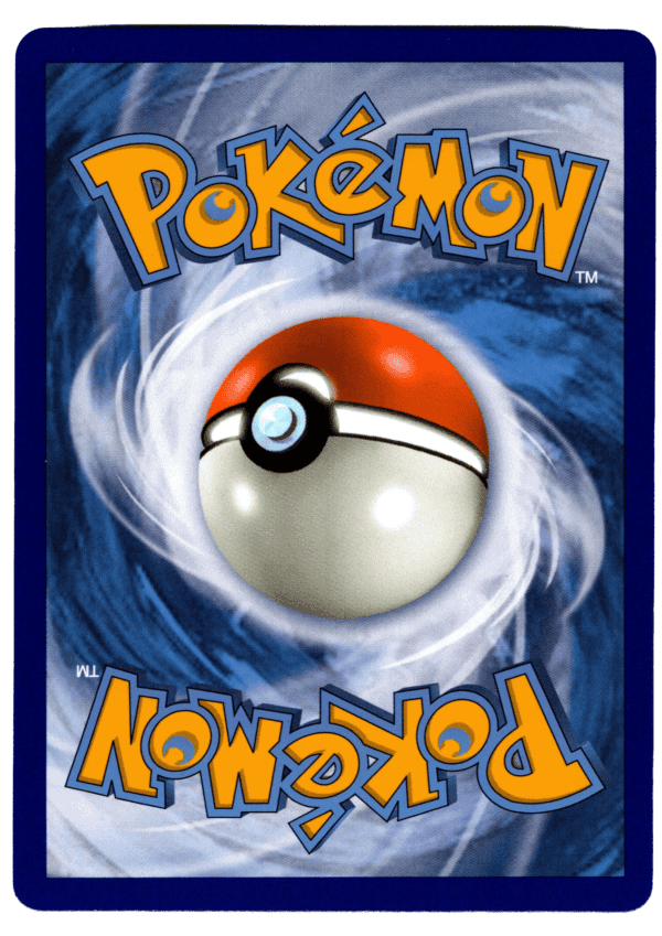 Pokémon kort med Pokéball motiv, blå bakgrund och logo.