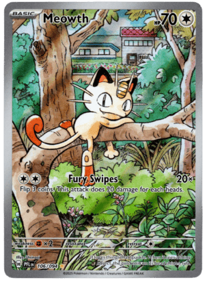 Meowth från Pokémon på ett träd i naturen.