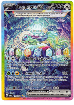 Pokémon Terapagos EX med 230 HP och unika attacker.