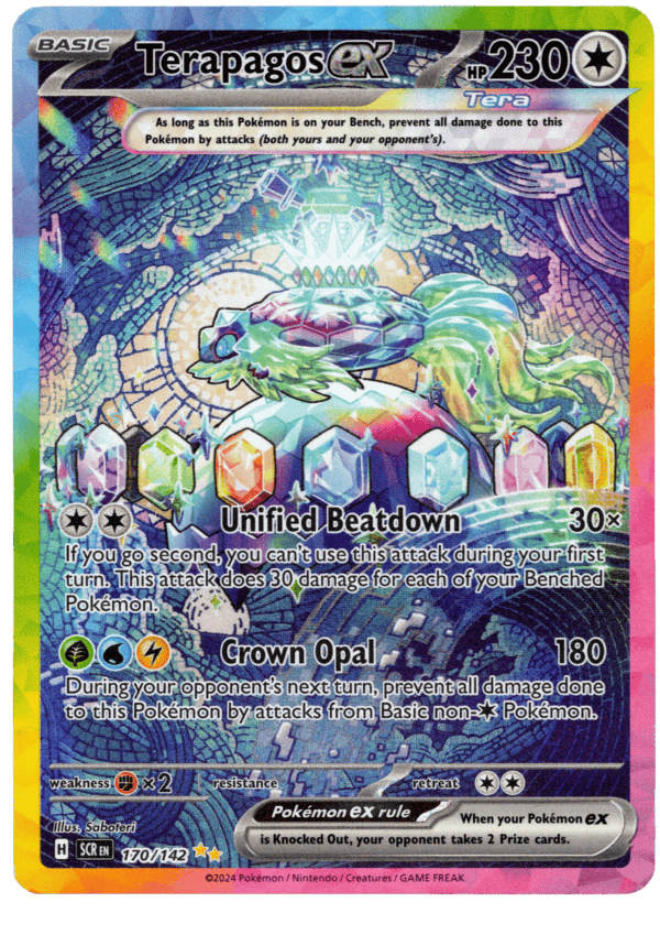 Pokémon Terapagos EX med 230 HP och unika attacker.