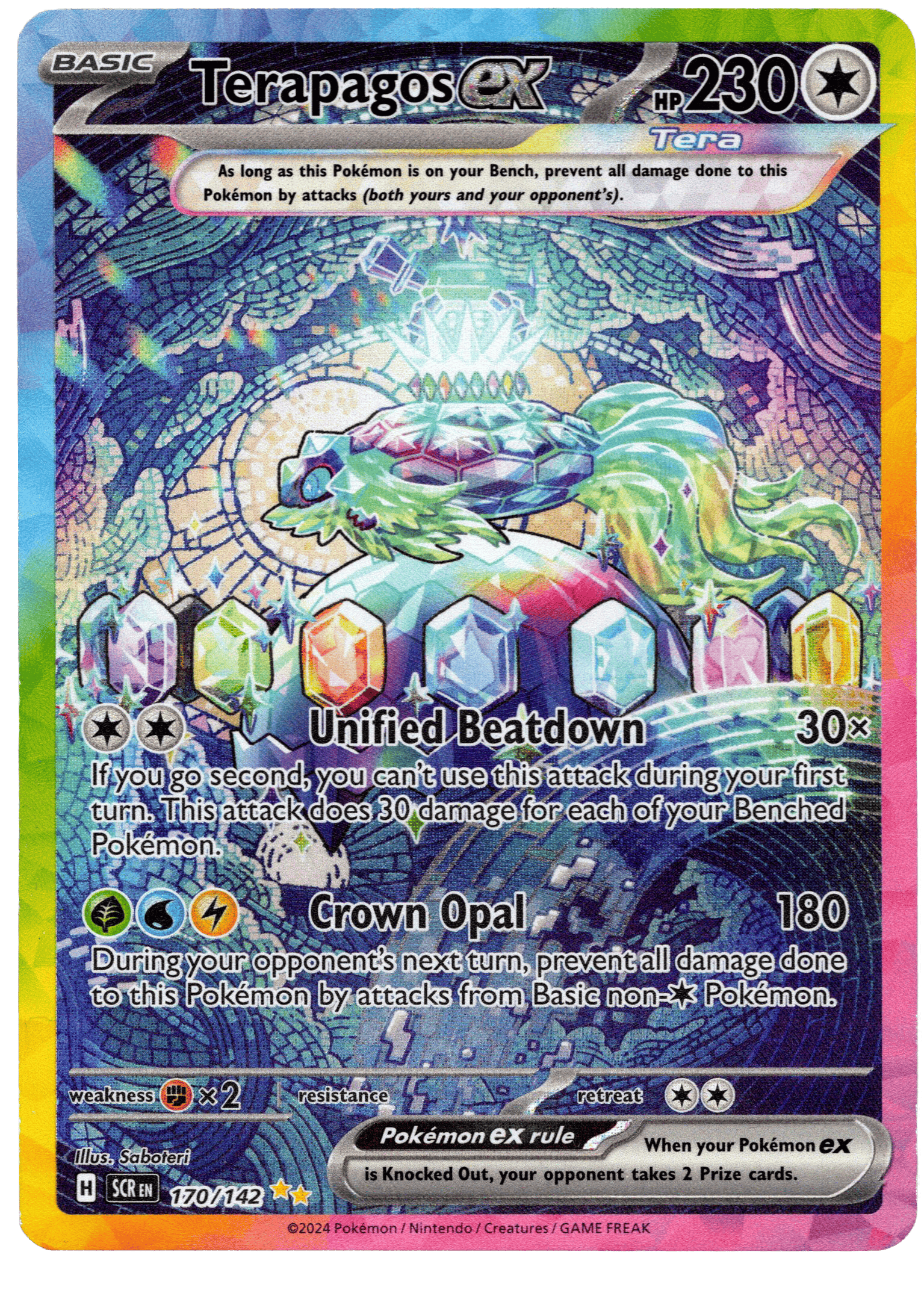 Pokémon Terapagos EX med 230 HP och unika attacker.