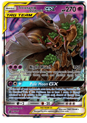 Trevenant & Dusknoir GX Pokémon-kort med 270 HP och specialattacker.