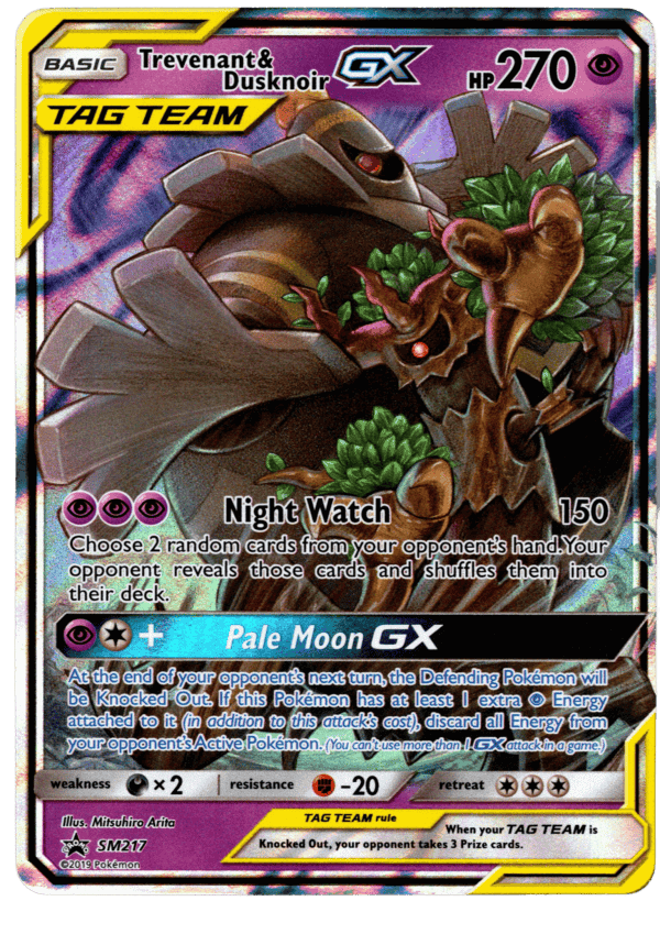 Trevenant & Dusknoir GX Pokémon-kort med 270 HP och specialattacker.