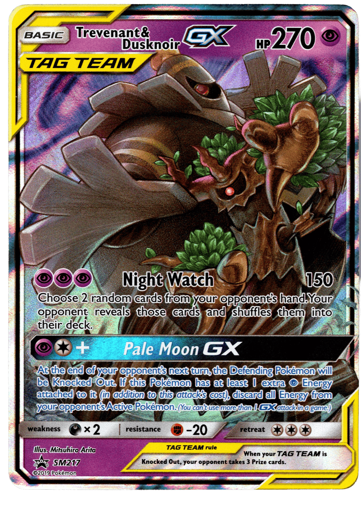 Trevenant & Dusknoir GX Pokémon-kort med 270 HP och specialattacker.