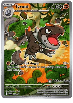 Tyrunt Pokémon Center kort med 100 HP och Get Angry attack.