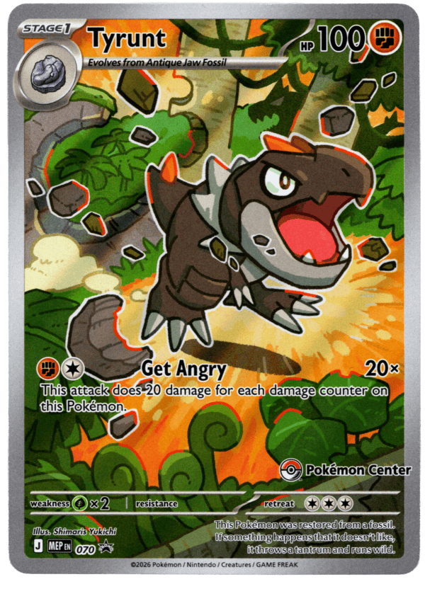 Tyrunt Pokémon Center kort med 100 HP och Get Angry attack.